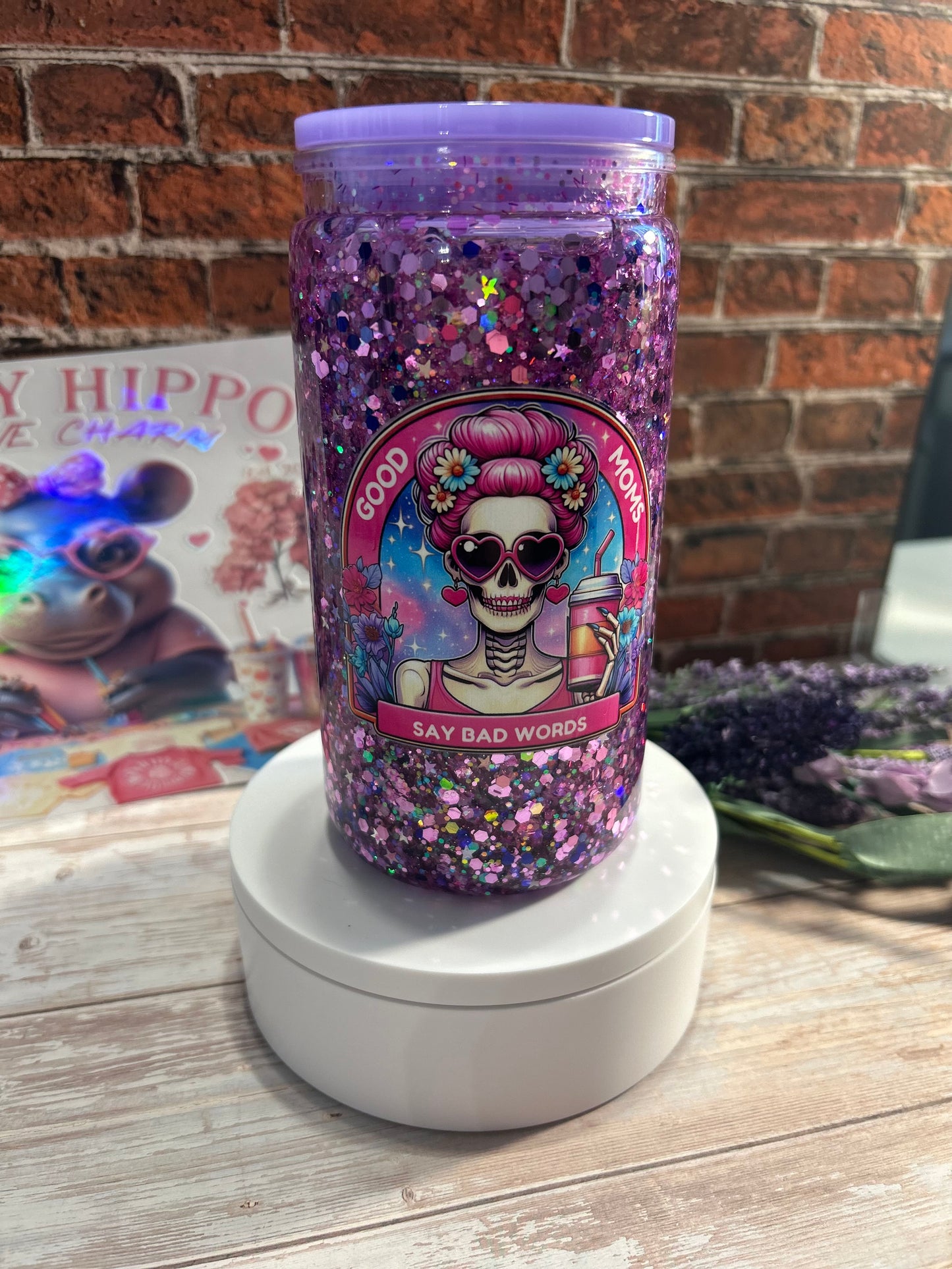 16 oz Mom life snow globe tumbler