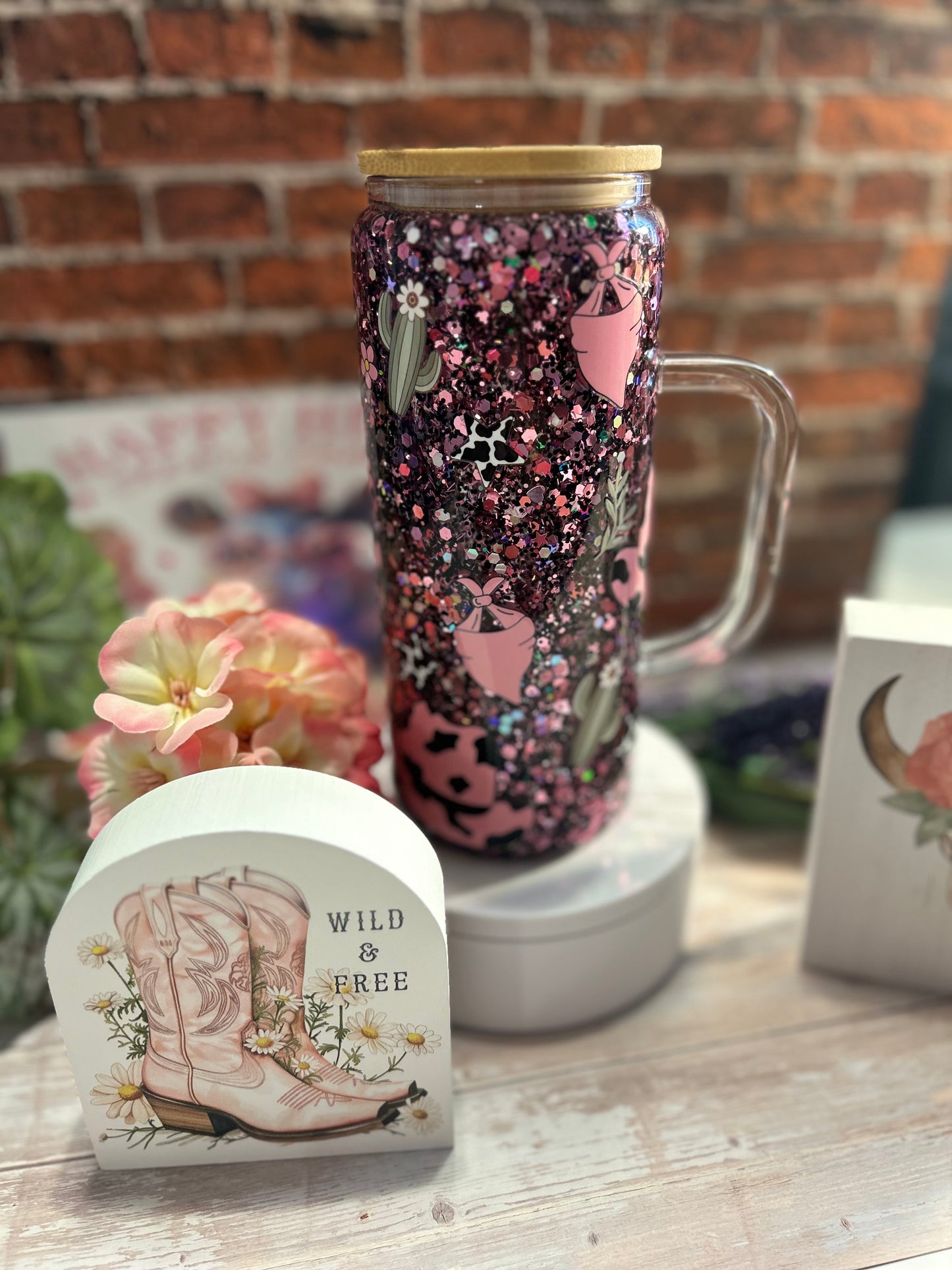 20 oz glass snow globe tumbler