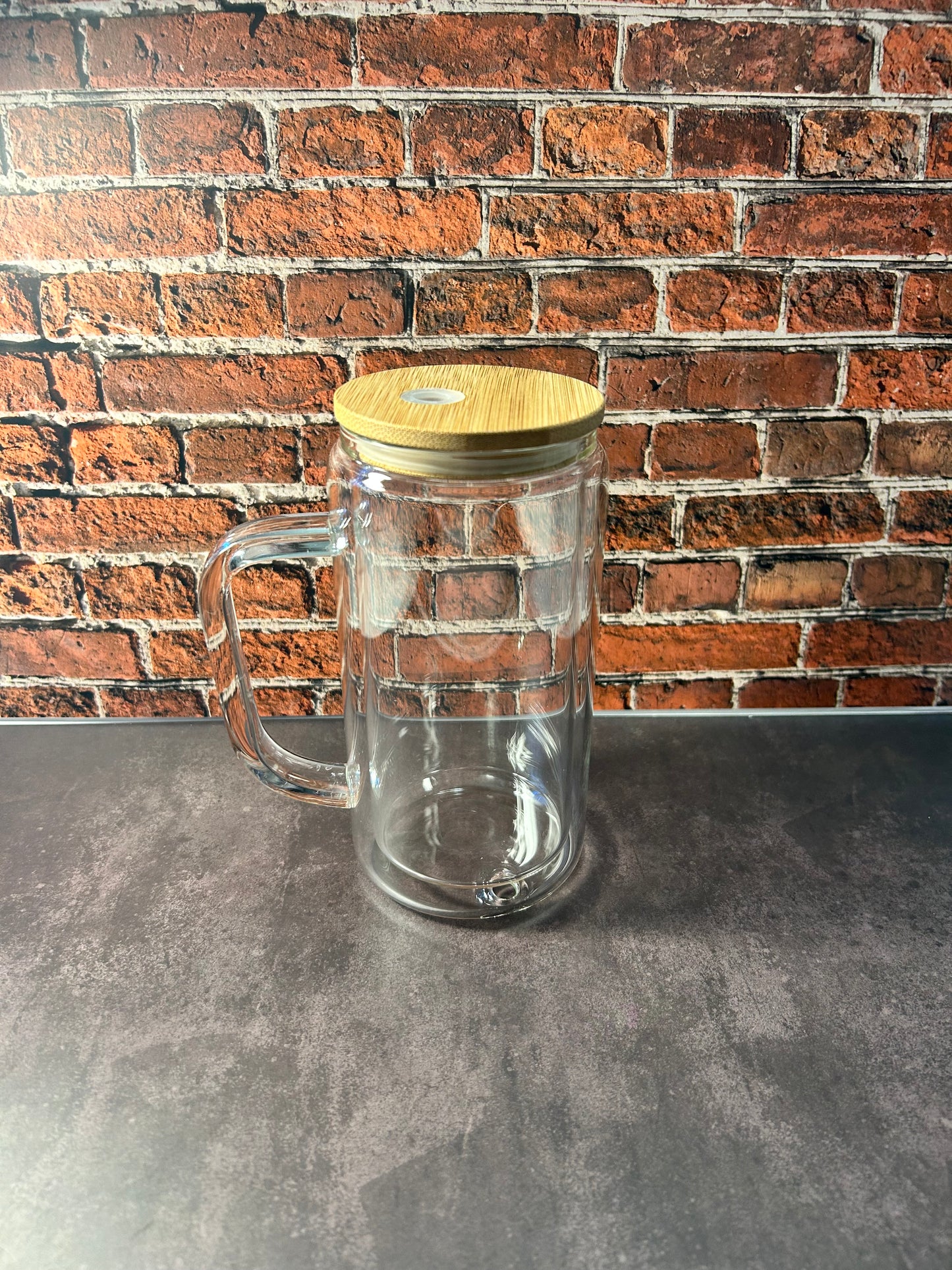 16 oz glass handle snow globe tumbler
