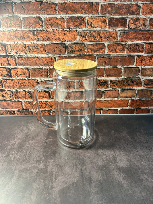 16 oz glass handle snow globe tumbler