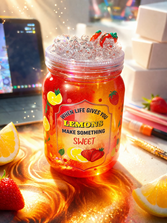 20 oz mason snow globe tumbler , Sweet, sparkling, and impossible to resist 🍓🍋✨