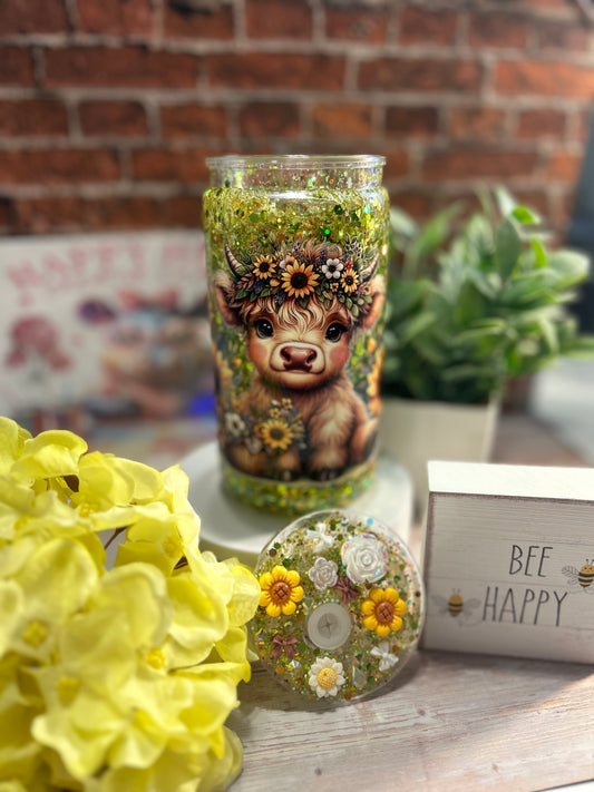 16oz Baby Highland cow snow globe tumbler
