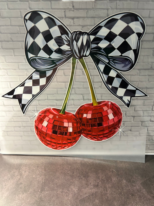 Cherry checked Bow heat transfer print