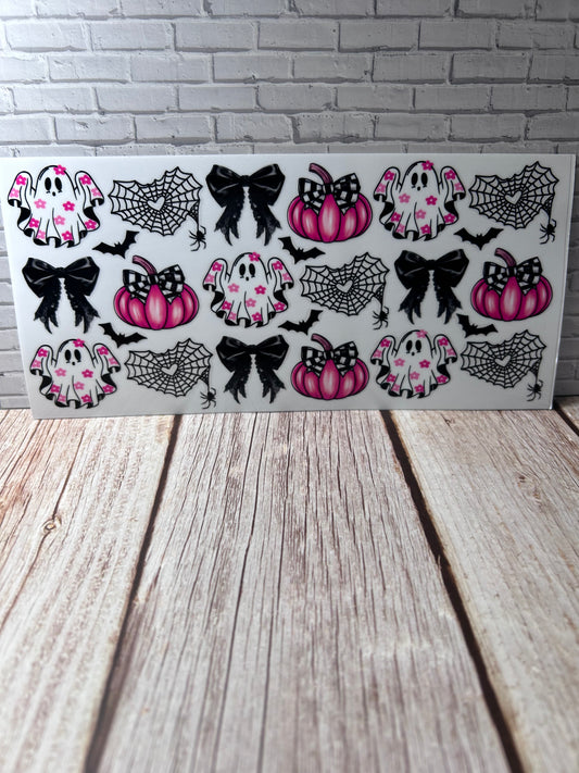 Pretty in pink ghost and pumpkins UVDTF decal wrap