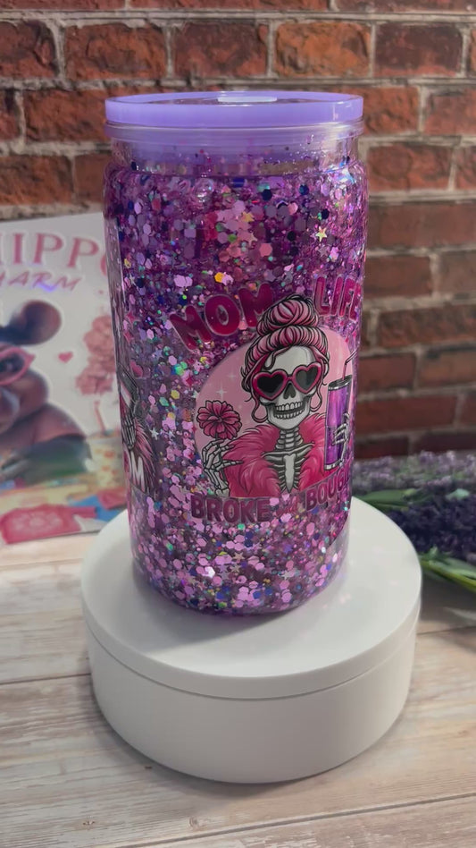16 oz Mom life snow globe tumbler